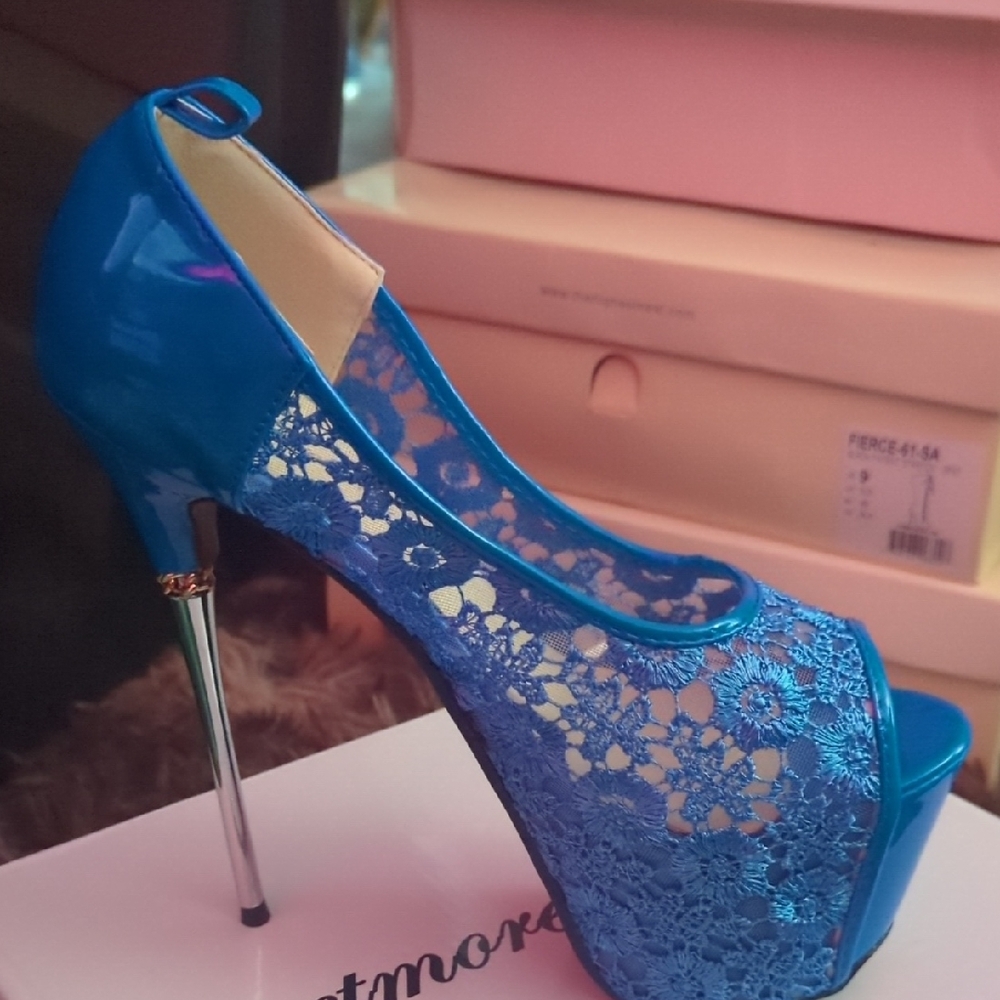 Elegant Blue Lace Stiletto Heels
